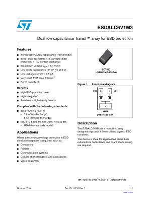 ESDALC6V1M3 datasheet cover page