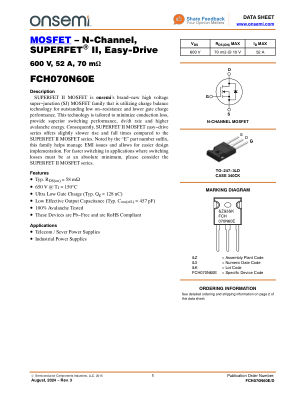 FCH070N60E datasheet cover page