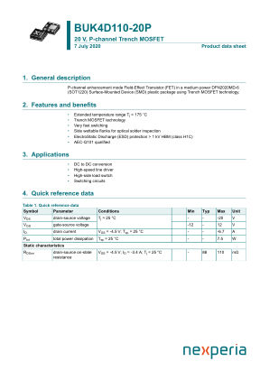 BUK4D110-20P datasheet cover page