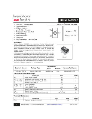 IRLML6401 datasheet cover page