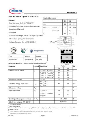 BSC0921NDI 数据手册首页