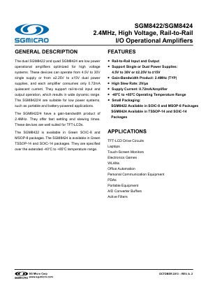 SGM8422 datasheet cover page