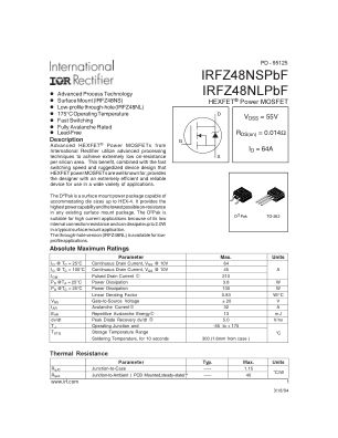 IRFZ48NS 数据手册首页