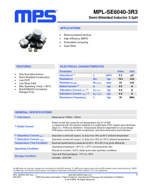 MPL-SE6040-3R3 datasheet cover page