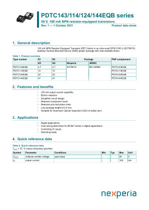 PDTC144EQBZ datasheet cover page