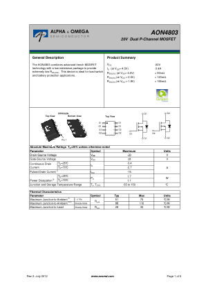 AON4803 datasheet cover page