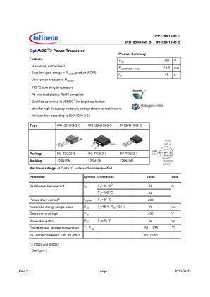 IPP126N10N3-G datasheet cover page