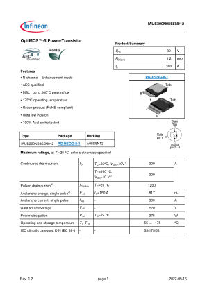 IAUS300N08S5N012 数据手册首页