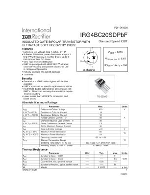 IRG4BC20SD 数据手册首页