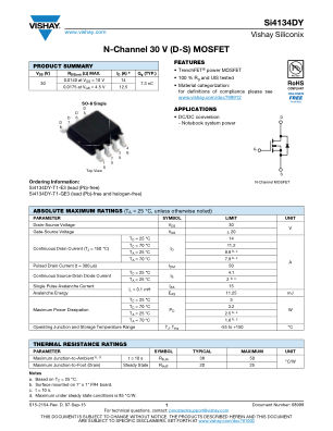 SI4134DY 数据手册首页