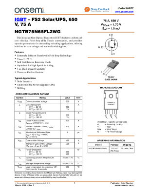 NGTB75N65FL2W 数据手册首页