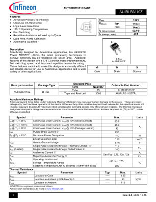 AUIRLR3110Z datasheet cover page