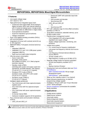 MSP430FG6626 datasheet cover page
