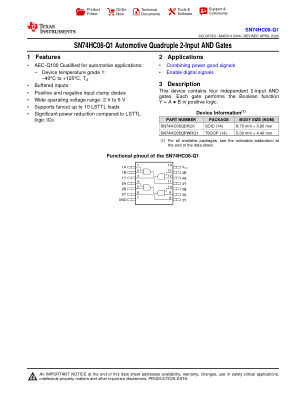 SN74HC08-Q1 数据手册首页
