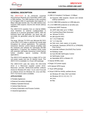XR21V1410 datasheet cover page