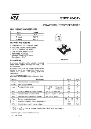 STPS12045 数据手册首页
