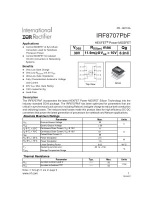 IRF8707 datasheet cover page
