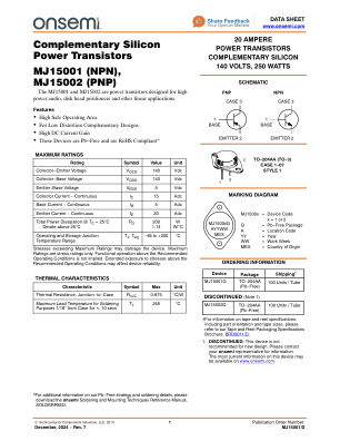 MJ15001 数据手册首页