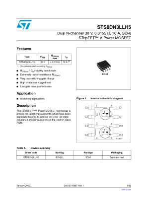 STS8DN3LLH5 数据手册首页
