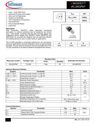 IRL3803 datasheet cover page