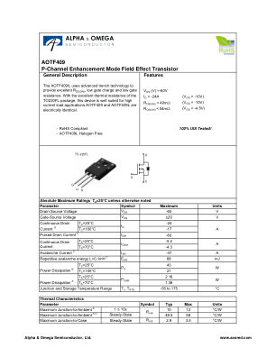 AOTF409 数据手册首页