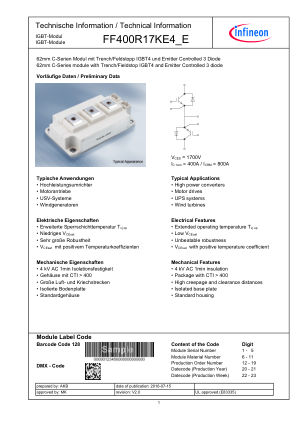 FF400R17KE4-E datasheet cover page