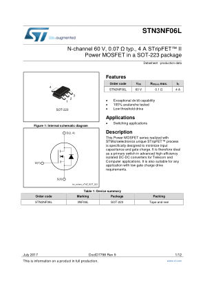 STN3NF06L 数据手册首页