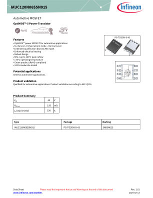 IAUC120N06S5N015 datasheet cover page