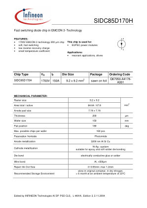 SIDC85D170H-L4491A datasheet cover page