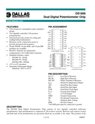 DS1868 数据手册首页