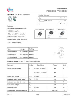IPP80N08S4-06 datasheet cover page