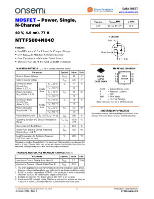 NTTFS004N04C 数据手册首页