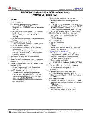 IWR6843AOP datasheet cover page