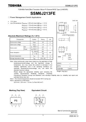 SSM6J213FE 数据手册首页