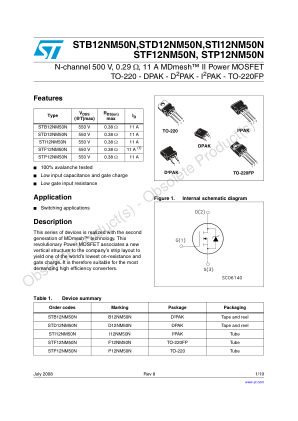 STB12NM50N datasheet cover page