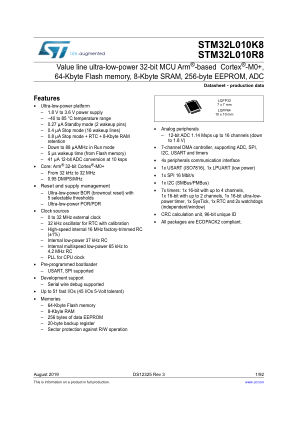 STM32L010K8 数据手册首页