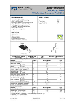 AOTF15B65MQ1 数据手册首页