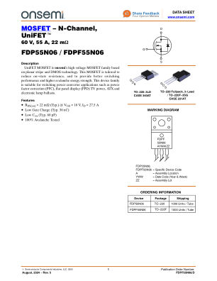 FDPF55N06 datasheet cover page