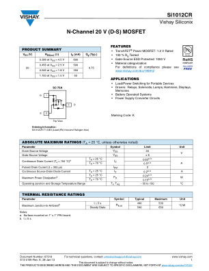 SI1012CR 数据手册首页