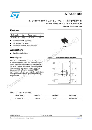 STS4NF100 数据手册首页