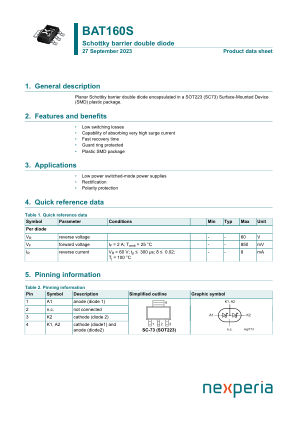 BAT160S datasheet cover page