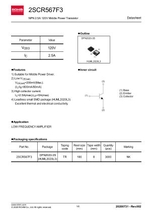 2SCR567F3 数据手册首页