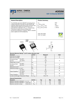 AOD256 datasheet cover page