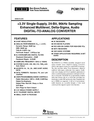 PCM1741 datasheet cover page