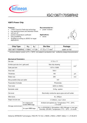 IGC136T170S8RH2 datasheet cover page