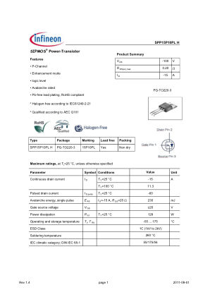 SPP15P10PL-H 数据手册首页