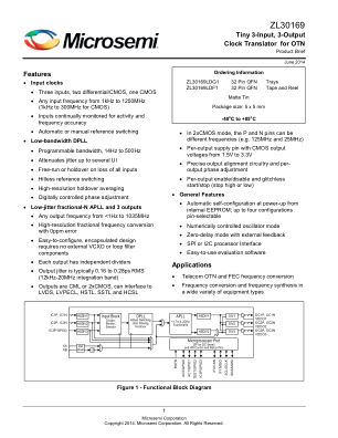ZL30169LDG1 数据手册首页