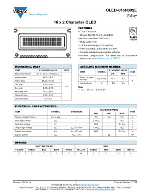 OLED016N002E datasheet cover page