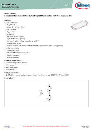 FF300R07ME4 datasheet cover page