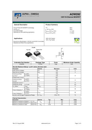 AOW292 datasheet cover page